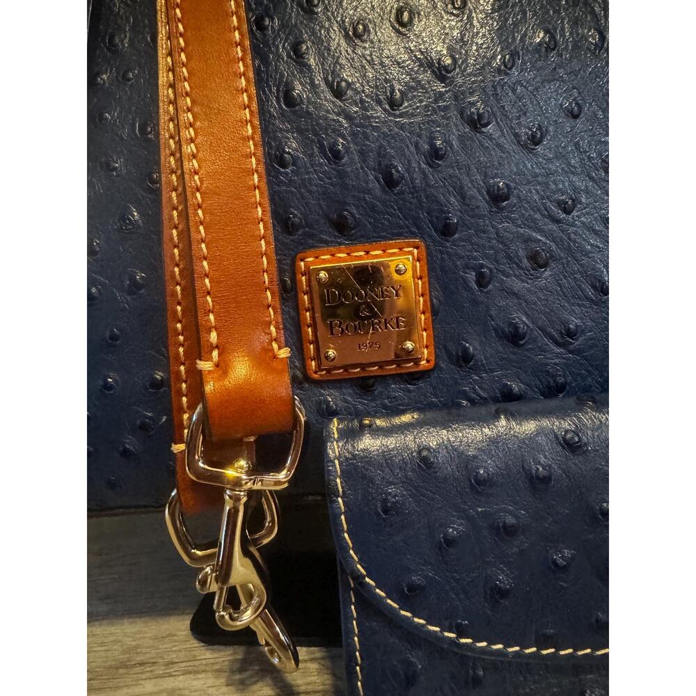 Two piece set- Dooney & Bourke Embossed Ostrich leather Satchel wallet teal blue - Picture 2 of 16